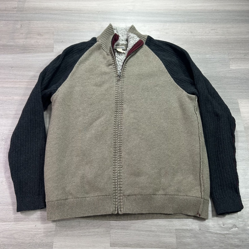 Carbon 2 Cobalt Sweater Mens Medium Brown Full Zip Mock Neck Knit Sherpa Lined
